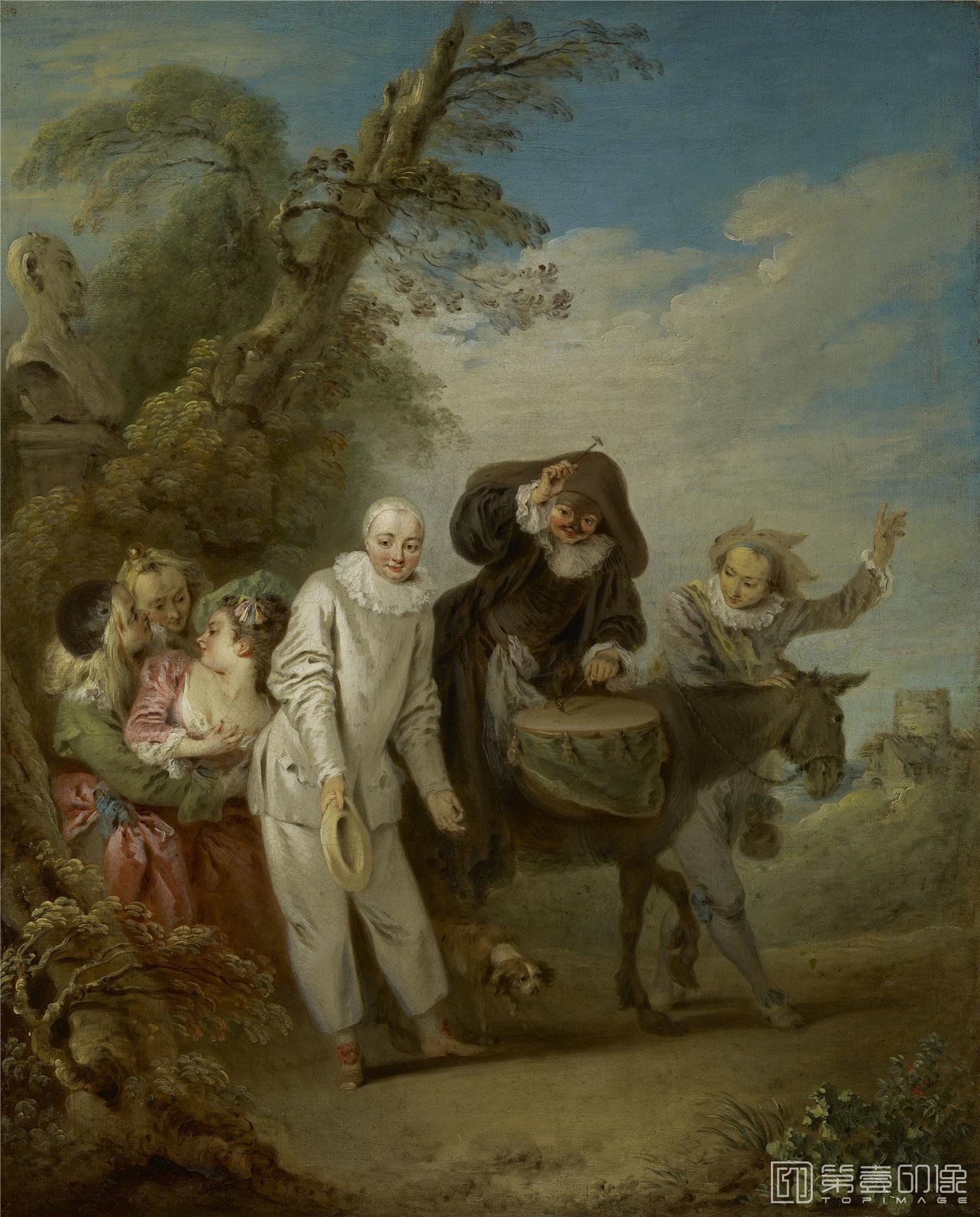 油画-美国弗里克美术馆藏画-Jean-Baptiste Pater - Procession of Italian Comedians, 1713-1736-113